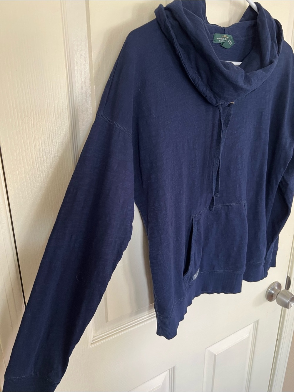 Lauren Ralph Lauren LRL Navy Cowl Neck Pullover Sweatshirt Medium - Picture 4 of 9